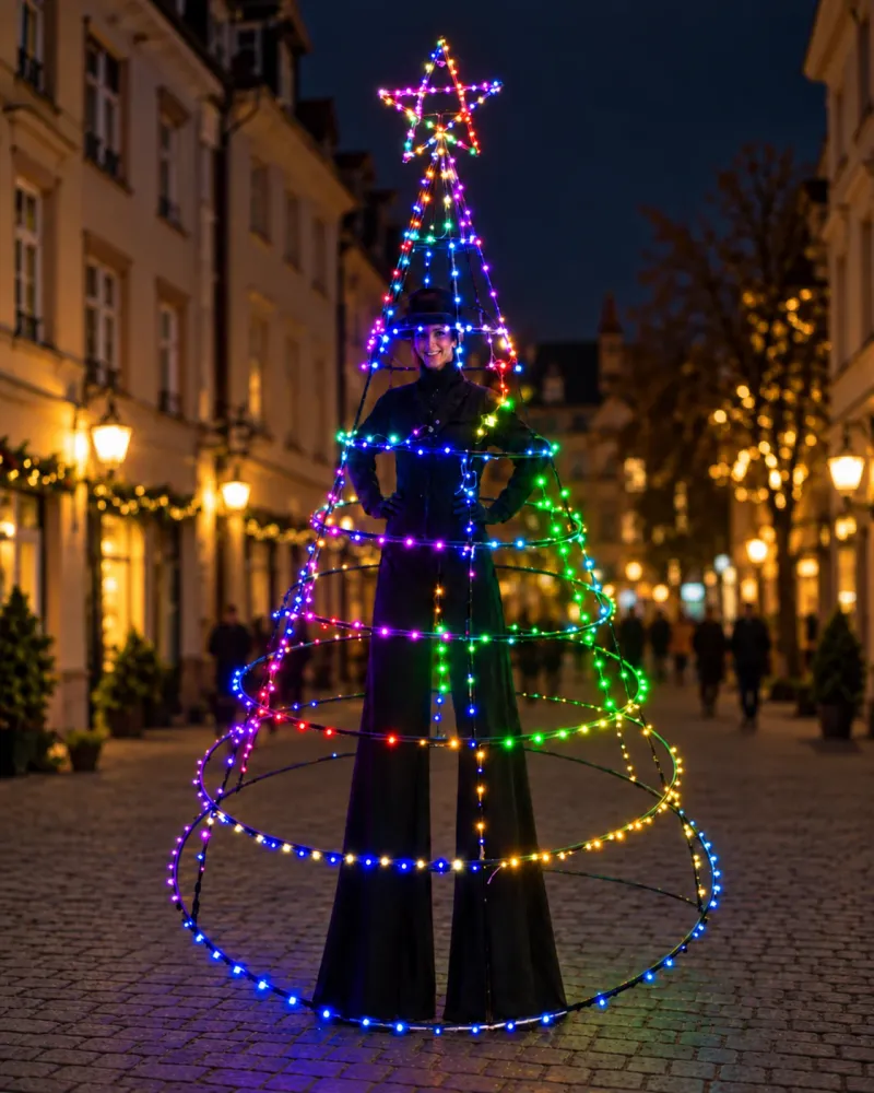 Kojūkininkas su LED apšvietimu kostiumu eglės formos