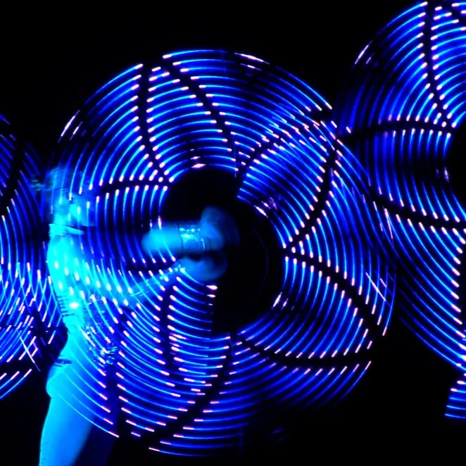 Blue light patterns drawn in the air with the Pixel-technology tool