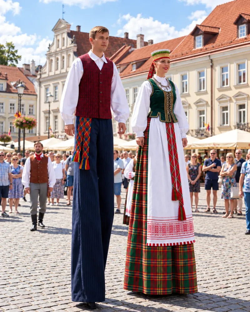 Du kojūkininkai su lietuvių tautiniais kostiumais