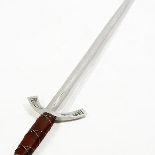 A medieval sword with a leather, wire-wrapped grip